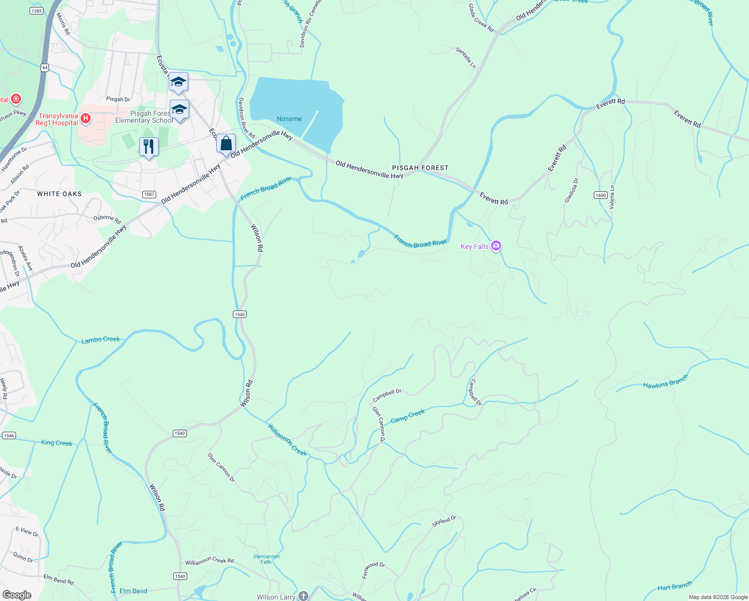 map of restaurants, bars, coffee shops, grocery stores, and more near 141 Poplar Crest Drive in Pisgah Forest