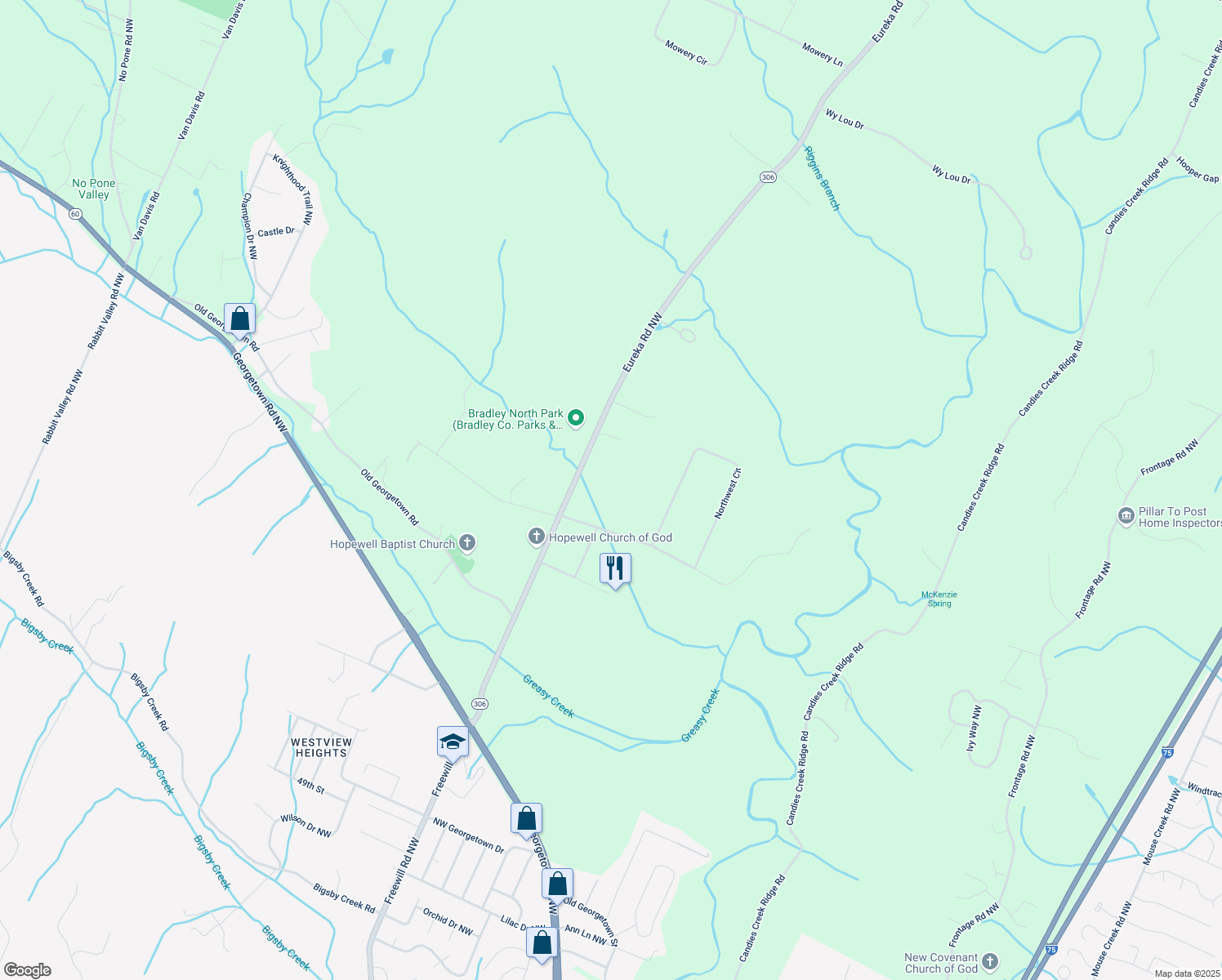 map of restaurants, bars, coffee shops, grocery stores, and more near 6060 Eureka Rd NW in Cleveland