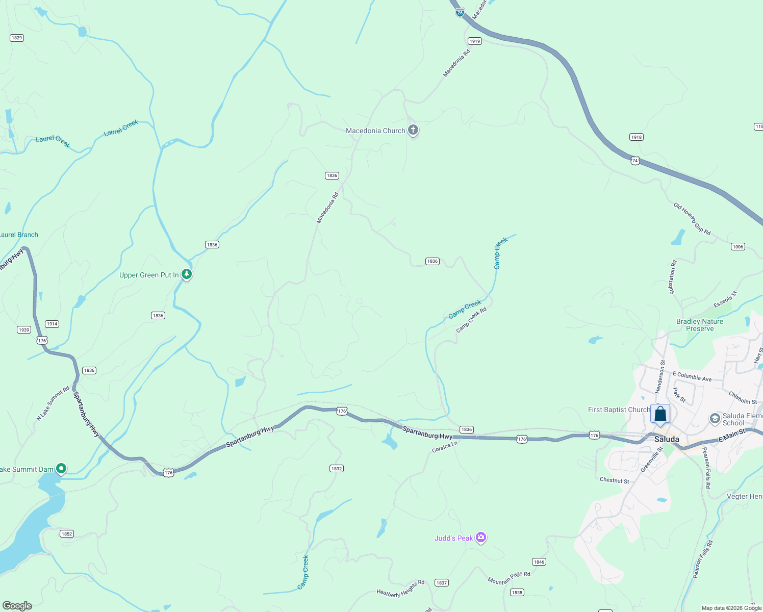 map of restaurants, bars, coffee shops, grocery stores, and more near 853 Big Raven Lane in Saluda