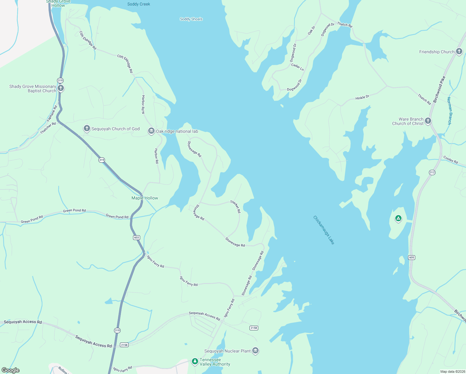 map of restaurants, bars, coffee shops, grocery stores, and more near 10713 Grove Place Road in Soddy-Daisy