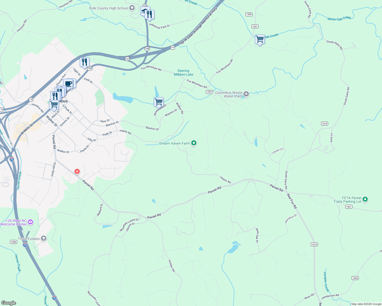 map of restaurants, bars, coffee shops, grocery stores, and more near 1501 Hayes Road in Columbus