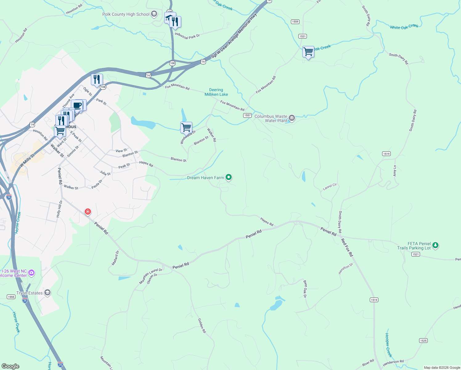 map of restaurants, bars, coffee shops, grocery stores, and more near 1501 Hayes Road in Columbus