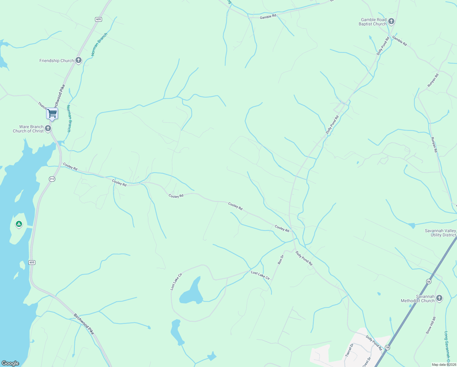map of restaurants, bars, coffee shops, grocery stores, and more near 6835 Cooley Road in Ooltewah