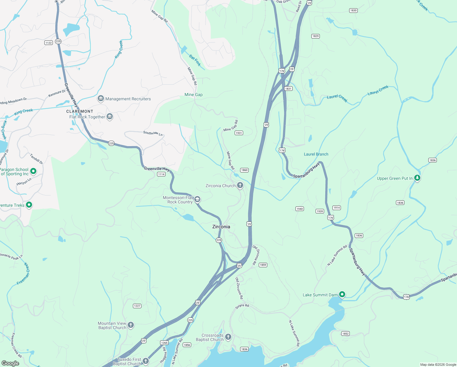 map of restaurants, bars, coffee shops, grocery stores, and more near 465 Zirconia Road in Zirconia