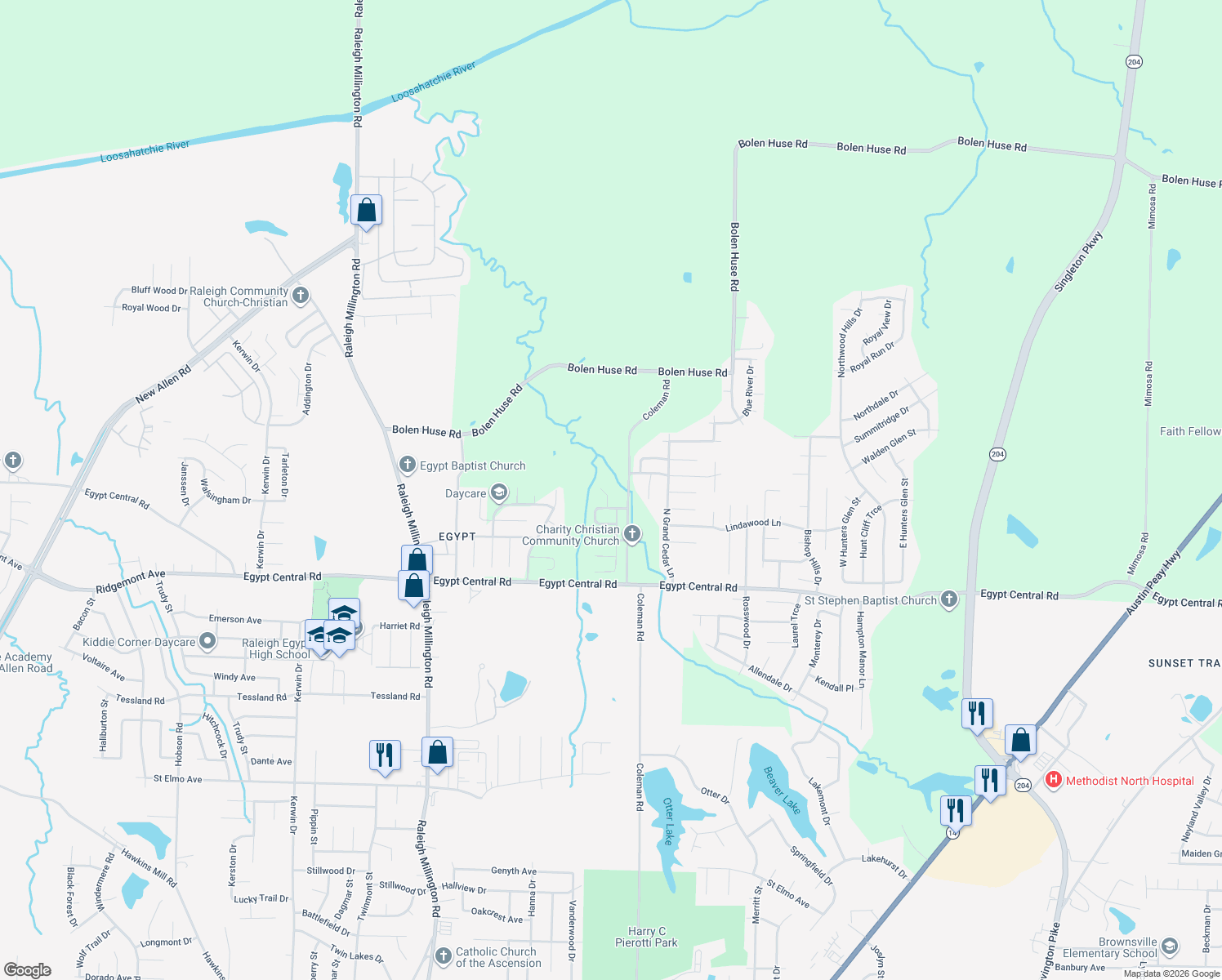 map of restaurants, bars, coffee shops, grocery stores, and more near 4438 Sugar Pecan Cove in Memphis