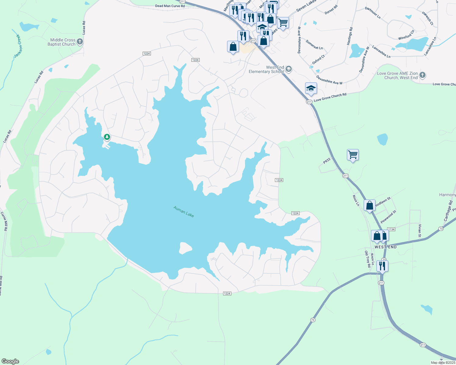 map of restaurants, bars, coffee shops, grocery stores, and more near 149 Vanore Road in West End