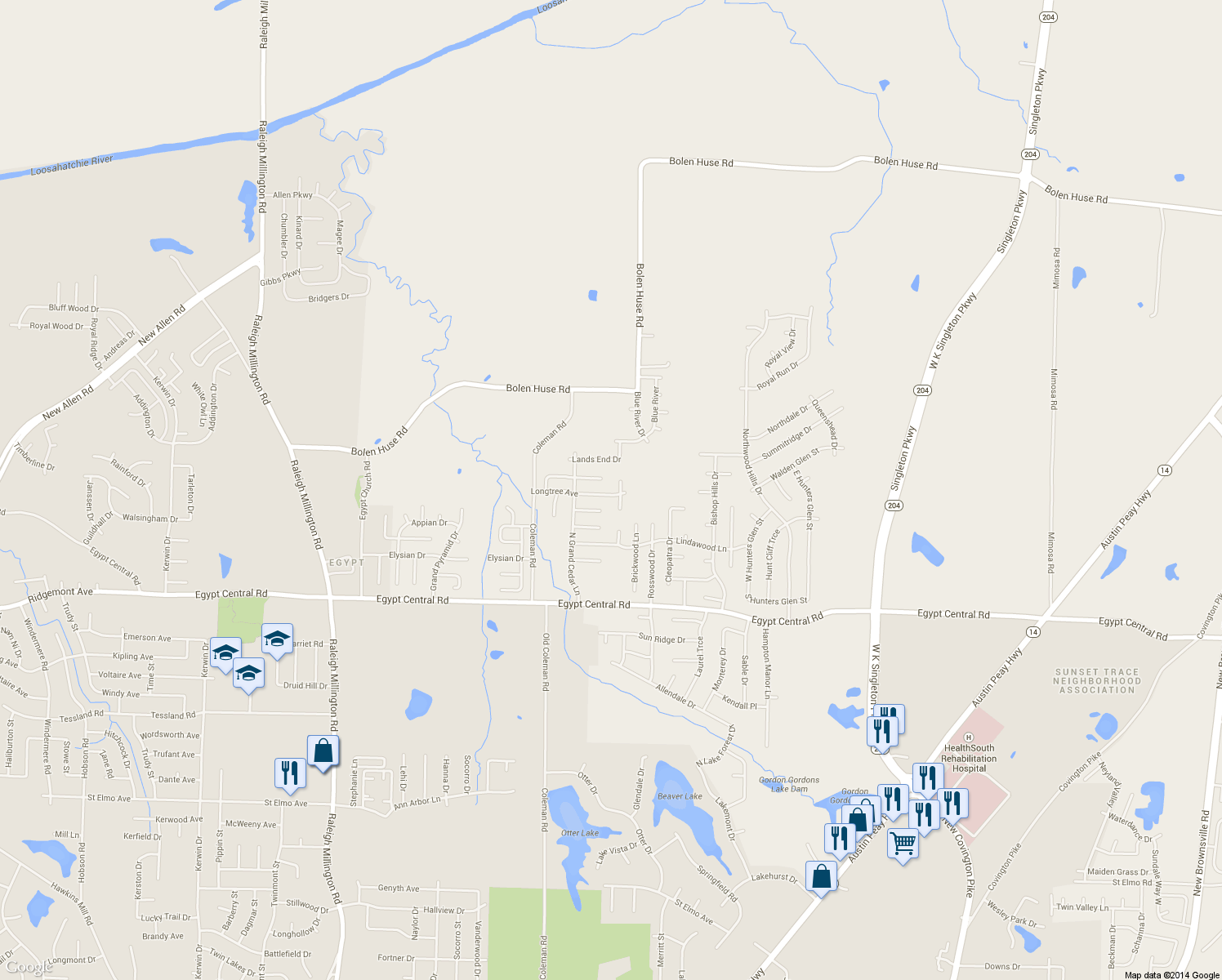 map of restaurants, bars, coffee shops, grocery stores, and more near 4566 Longtree Avenue in Memphis