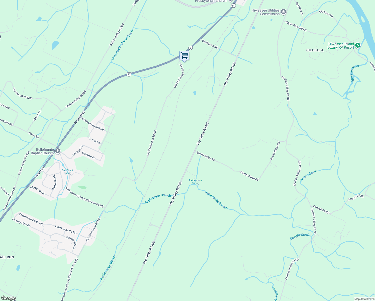 map of restaurants, bars, coffee shops, grocery stores, and more near 1653 Dry Valley Rd NE in Cleveland