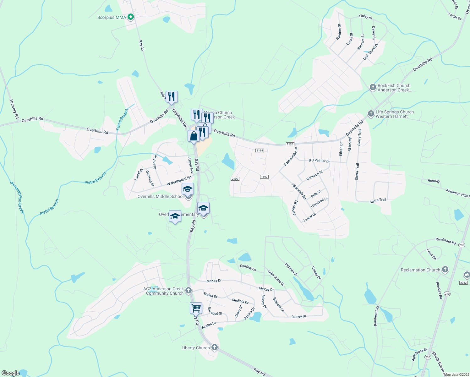 map of restaurants, bars, coffee shops, grocery stores, and more near 185 Woodbridge Drive in Spring Lake