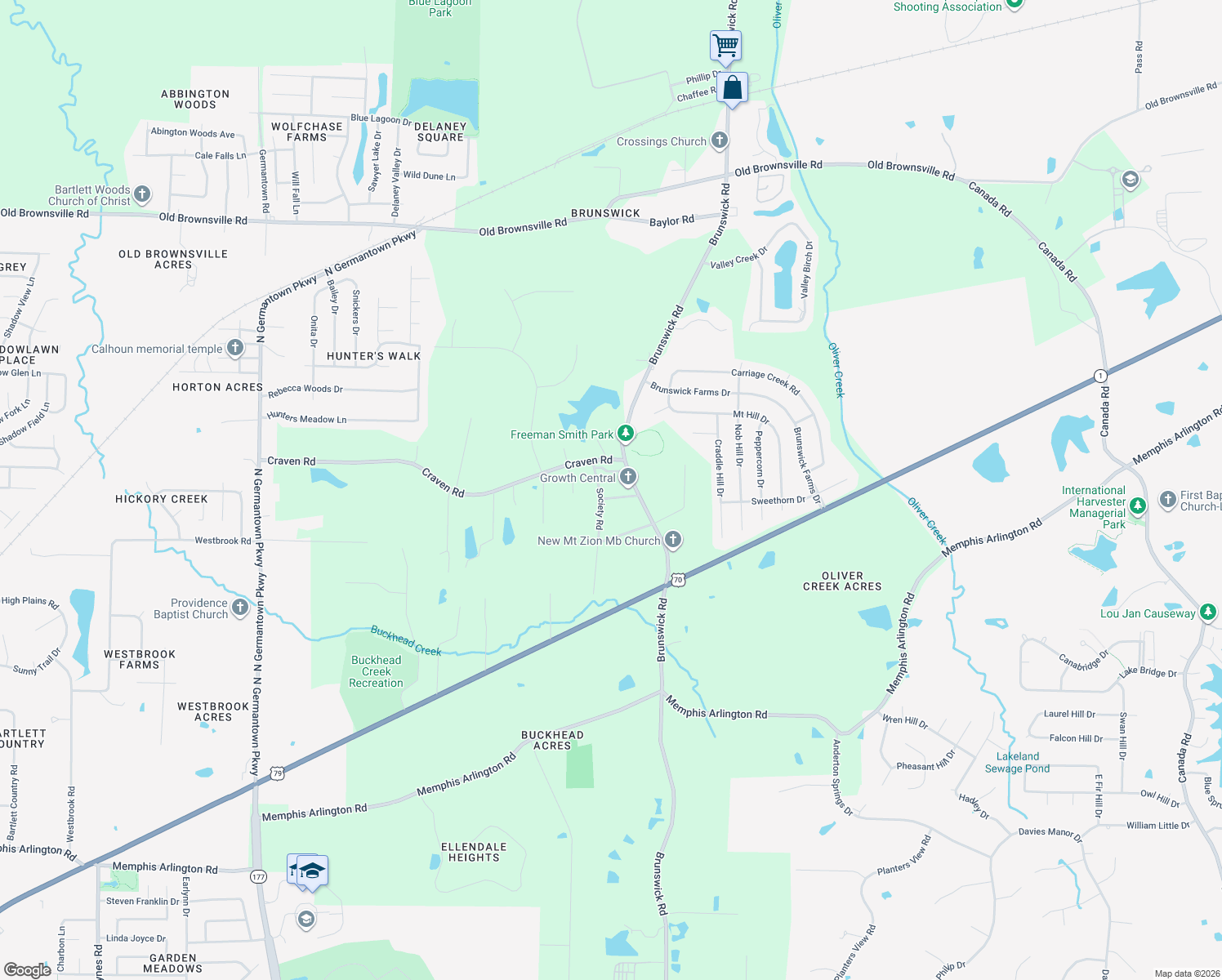 map of restaurants, bars, coffee shops, grocery stores, and more near 4555 Brunswick Road in Arlington