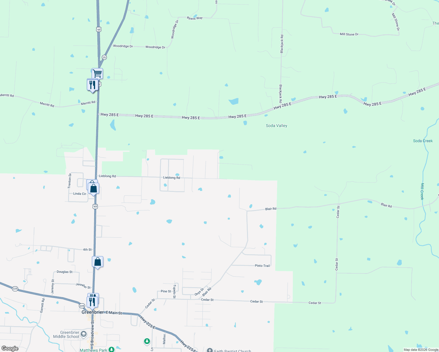 map of restaurants, bars, coffee shops, grocery stores, and more near 47 Lieblong Road in Greenbrier