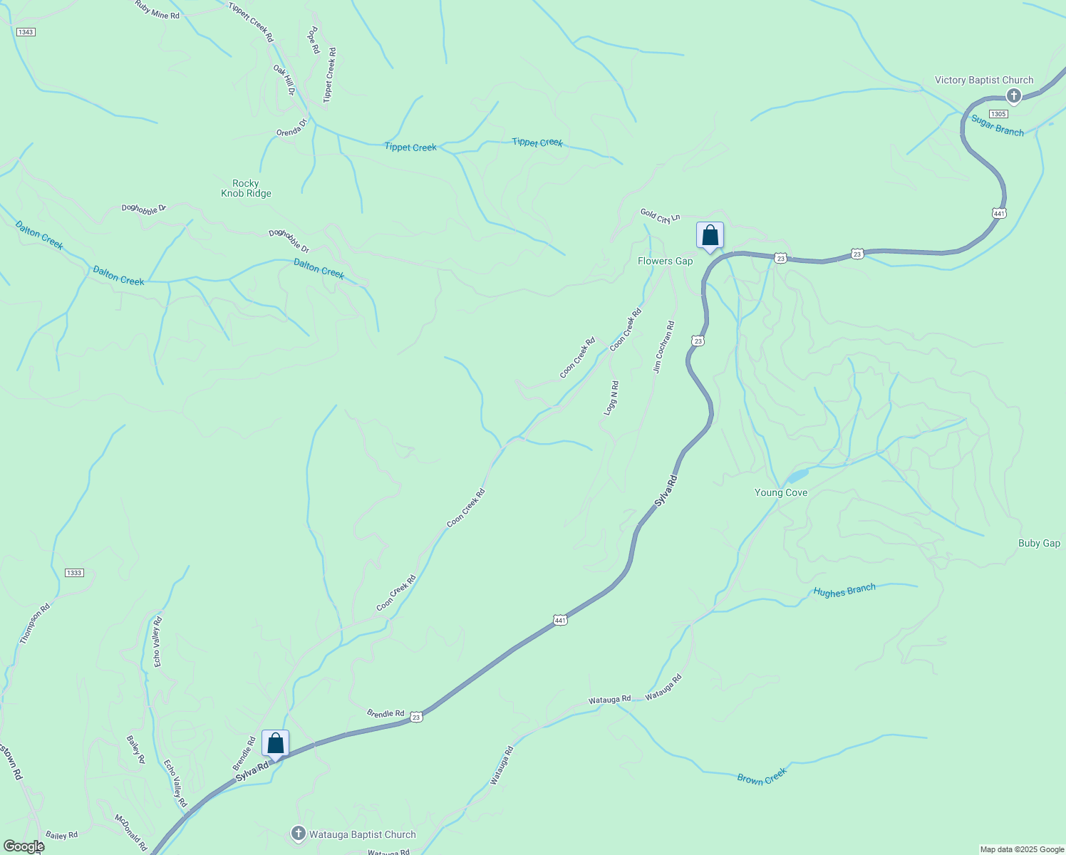 map of restaurants, bars, coffee shops, grocery stores, and more near Coon Creek Road in Franklin