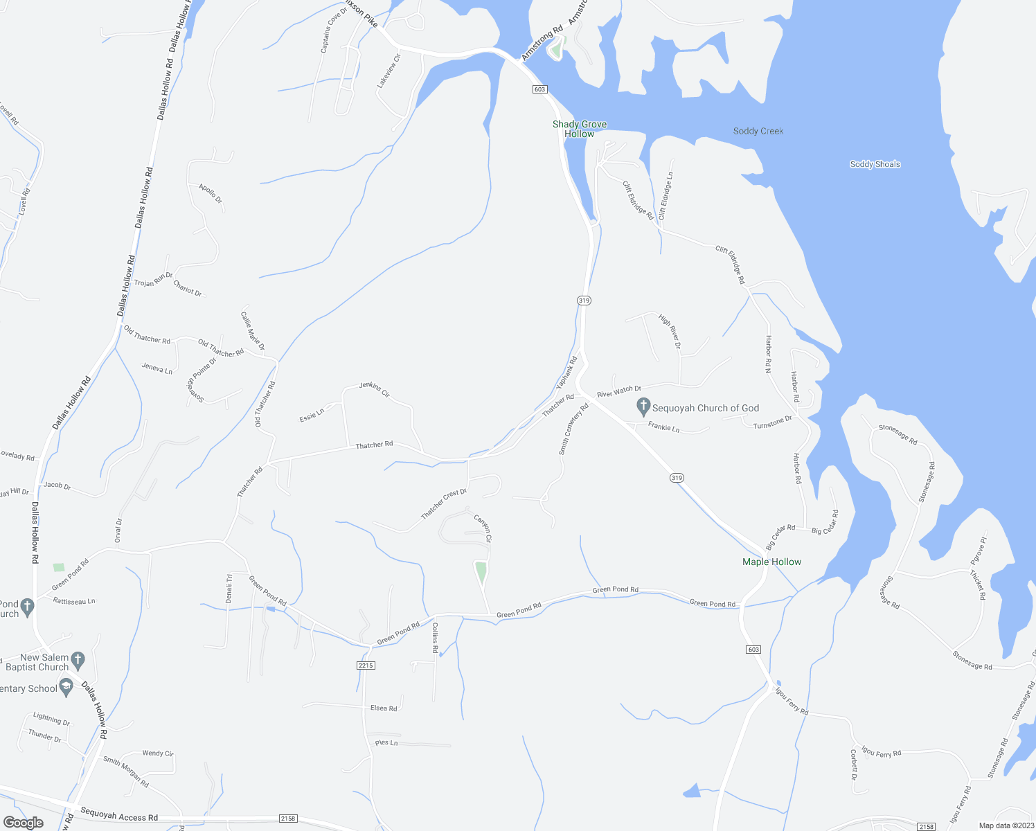 map of restaurants, bars, coffee shops, grocery stores, and more near 1729 Yaphank Road in Soddy-Daisy