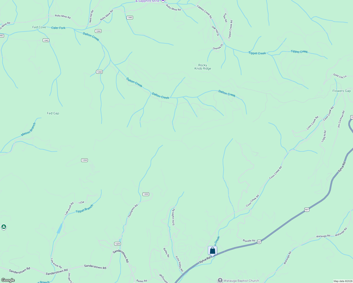 map of restaurants, bars, coffee shops, grocery stores, and more near Chinquapin Mountain Road in Franklin
