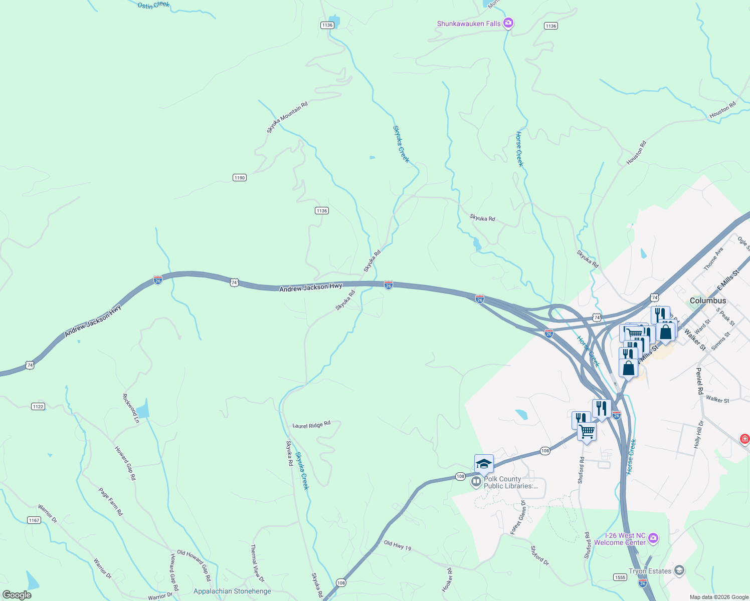 map of restaurants, bars, coffee shops, grocery stores, and more near 1861 Skyuka Road in Columbus