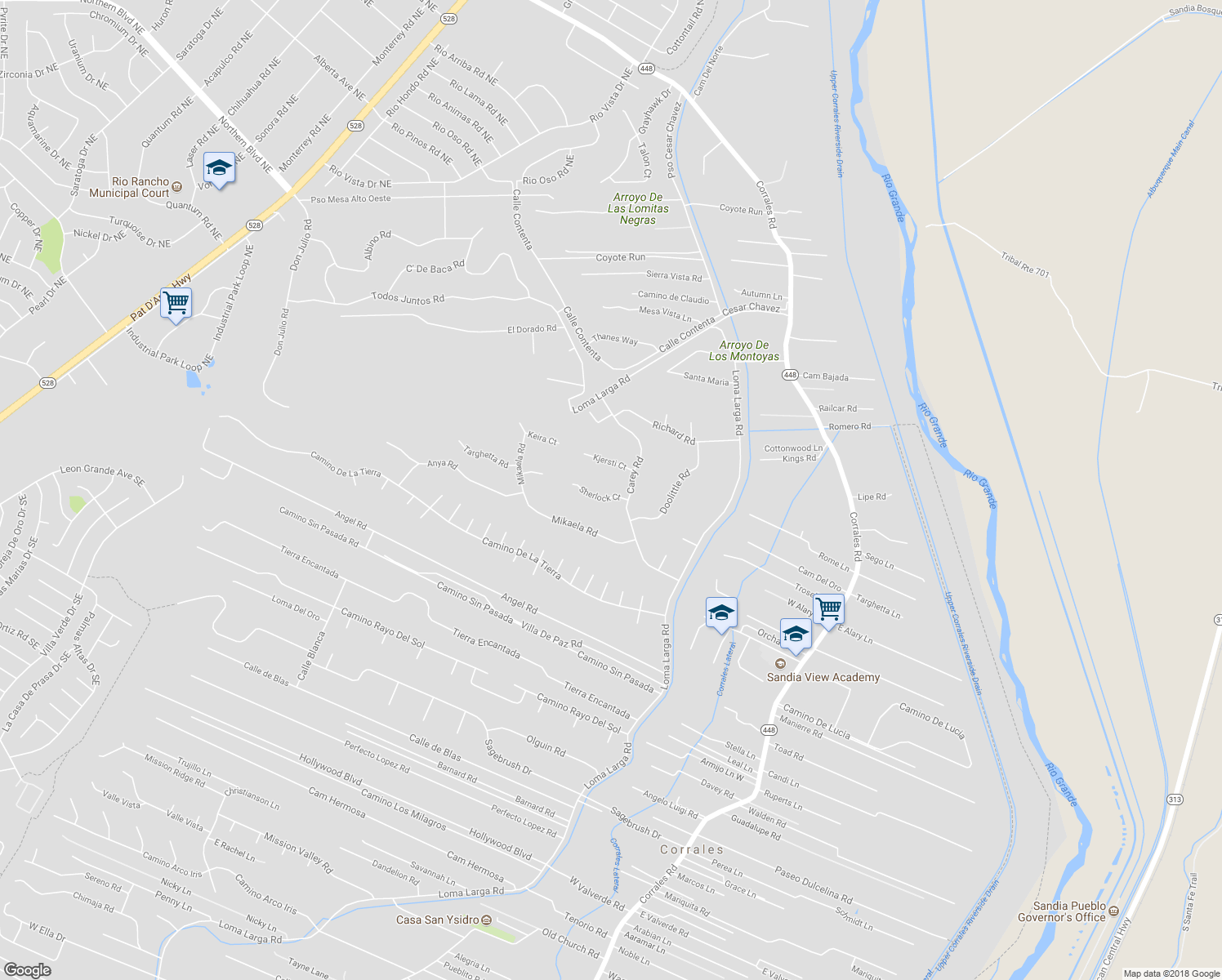 map of restaurants, bars, coffee shops, grocery stores, and more near 100 Sherlock Court in Corrales