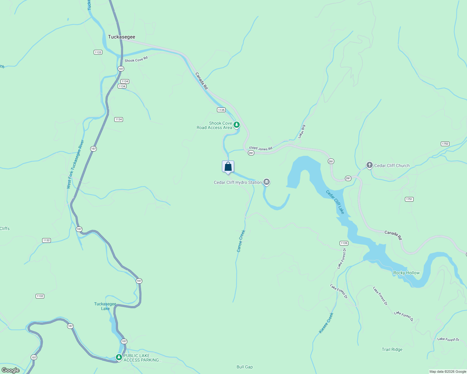 map of restaurants, bars, coffee shops, grocery stores, and more near 25 Castle Ridge Road in Tuckasegee