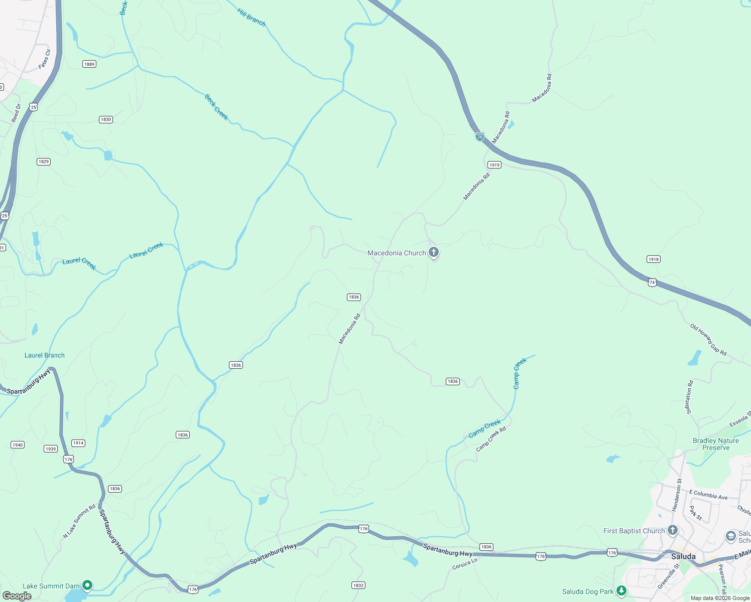 map of restaurants, bars, coffee shops, grocery stores, and more near 112 Macedonia South Drive in Saluda
