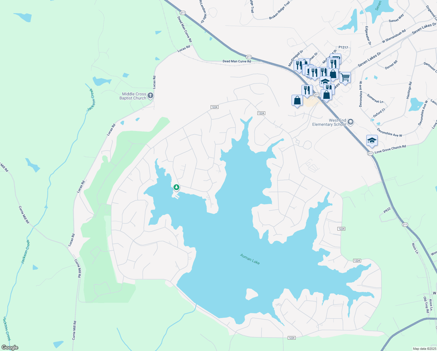 map of restaurants, bars, coffee shops, grocery stores, and more near 108 Sunrise Point in West End