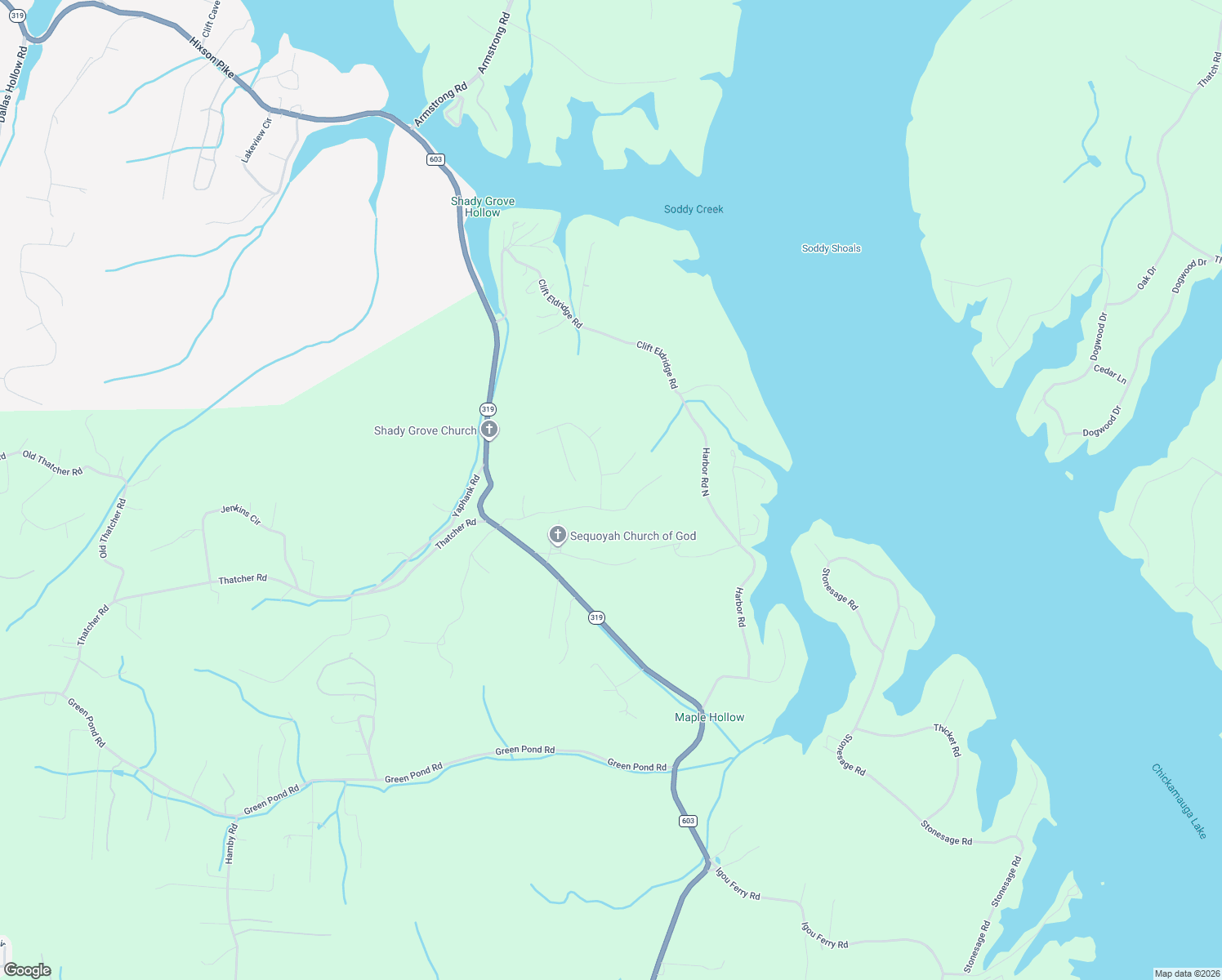 map of restaurants, bars, coffee shops, grocery stores, and more near 10940 High River Drive in Soddy-Daisy
