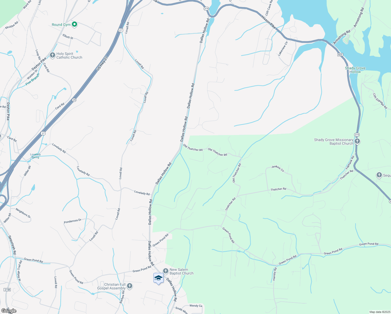 map of restaurants, bars, coffee shops, grocery stores, and more near 10483 Jeneva Ln in Soddy-Daisy