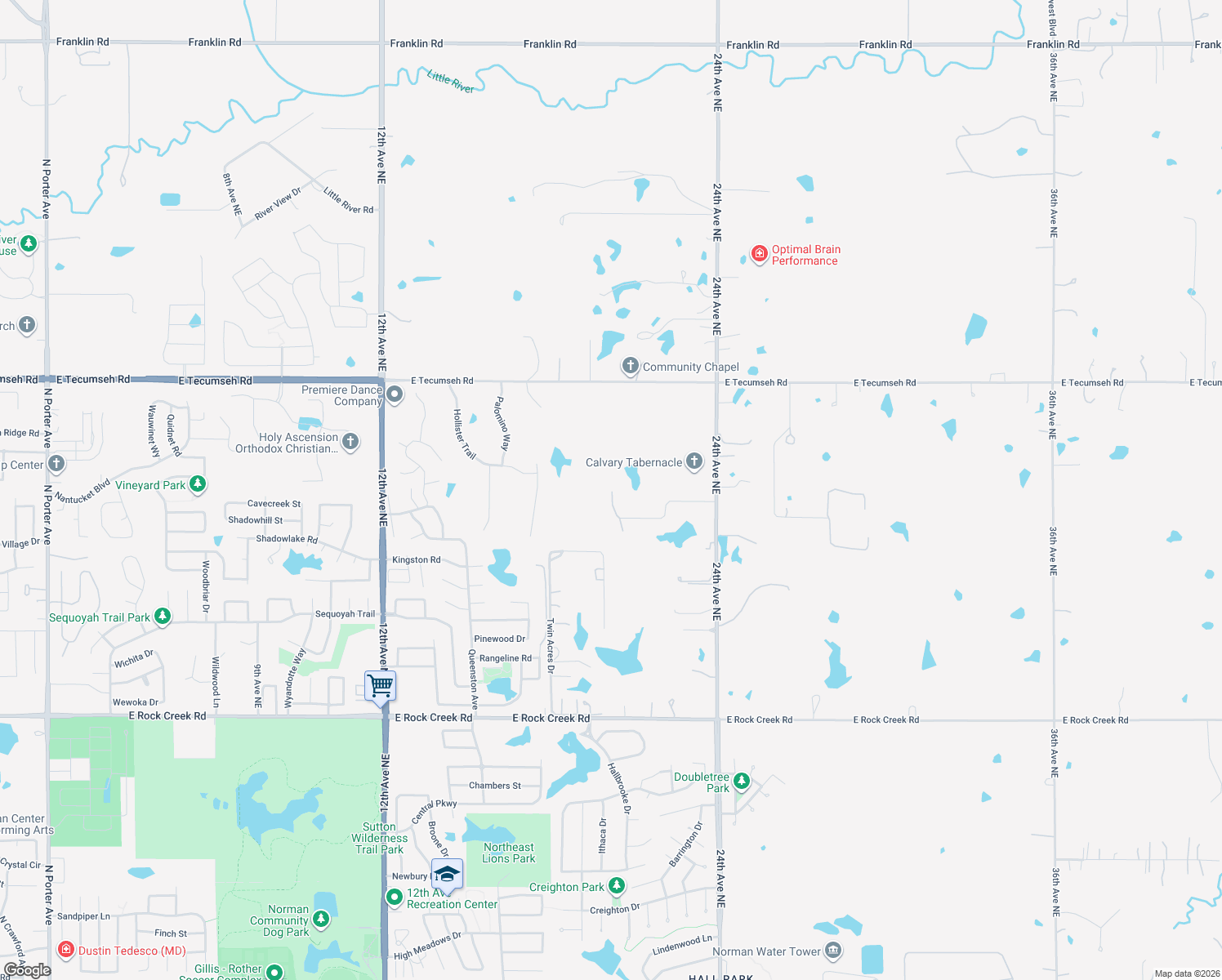 map of restaurants, bars, coffee shops, grocery stores, and more near 2101 Omega St in Norman