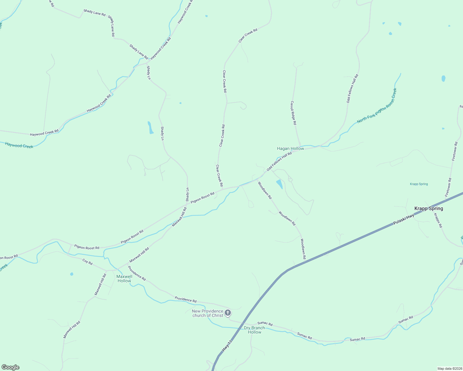 map of restaurants, bars, coffee shops, grocery stores, and more near 4511 Pigeon Roost Road in Pulaski