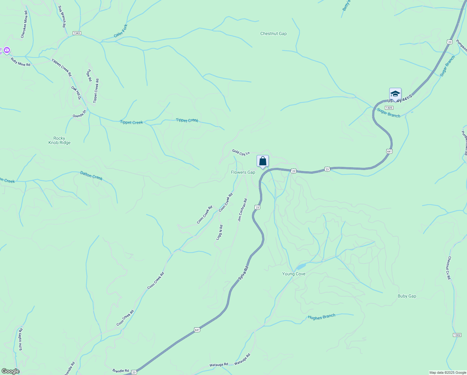 map of restaurants, bars, coffee shops, grocery stores, and more near Coon Creek Road in Franklin