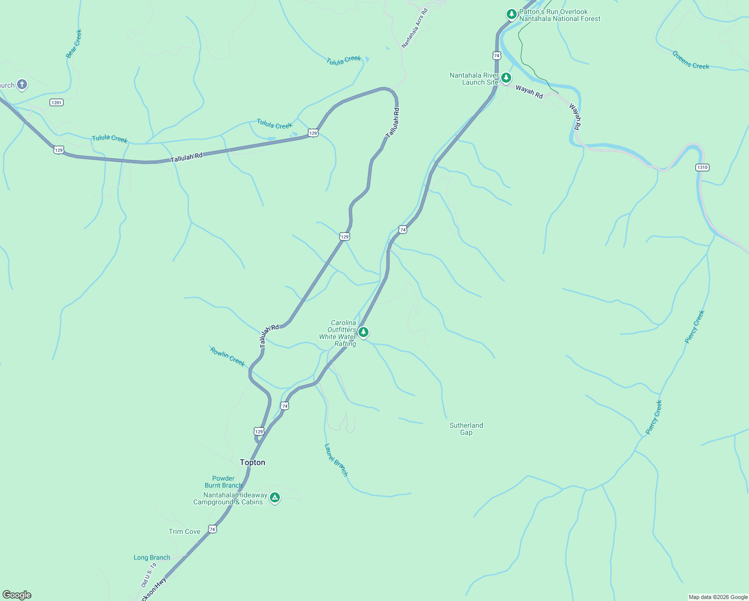 map of restaurants, bars, coffee shops, grocery stores, and more near 948 Nantahala Gorge Road in Topton