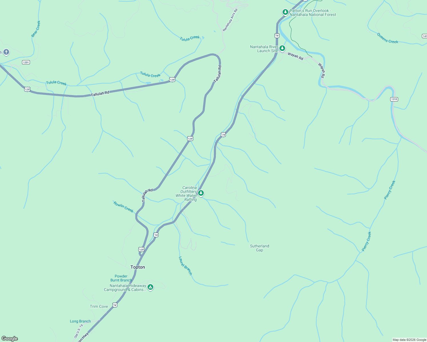 map of restaurants, bars, coffee shops, grocery stores, and more near 948 Nantahala Gorge Road in Topton