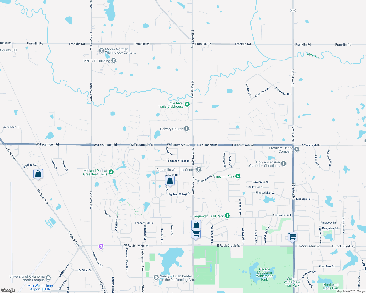 map of restaurants, bars, coffee shops, grocery stores, and more near 129 Dollina Court in Norman
