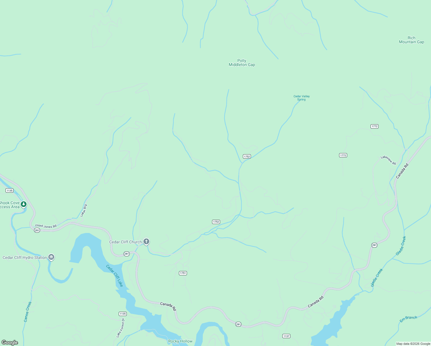 map of restaurants, bars, coffee shops, grocery stores, and more near SR1749 Cedar Creek Farm Road in Tuckasegee