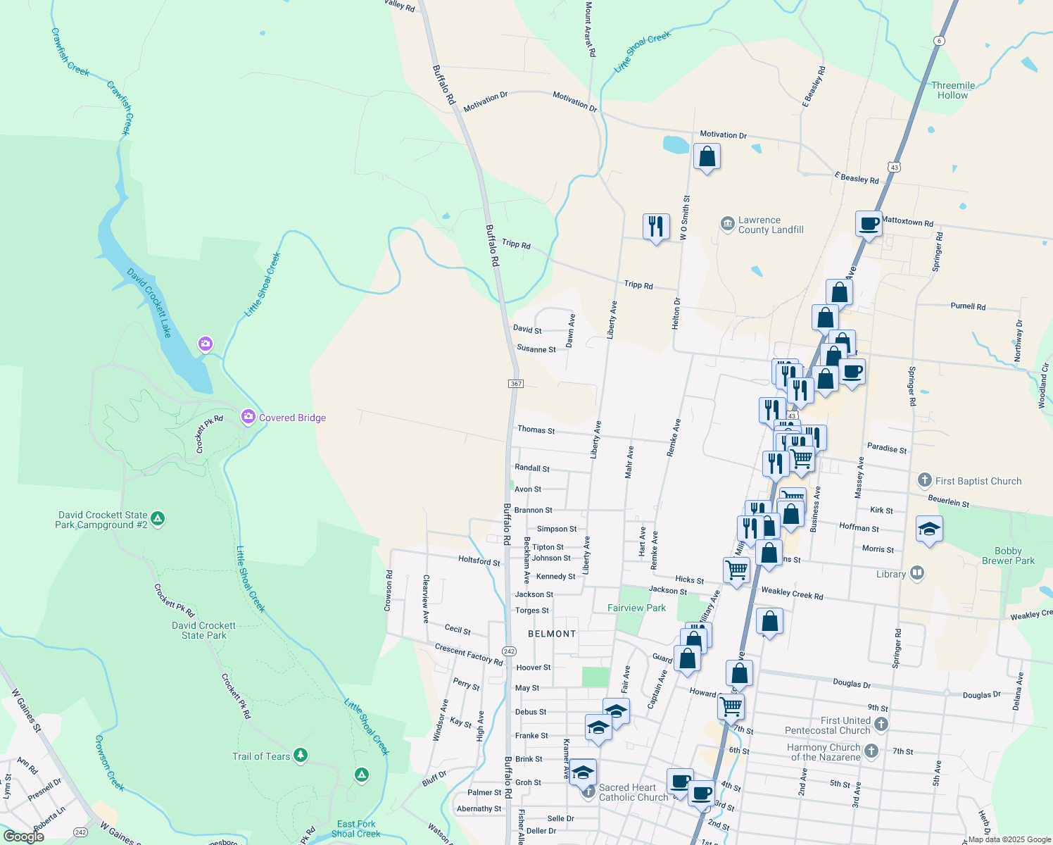 map of restaurants, bars, coffee shops, grocery stores, and more near 324 Thomas St in Lawrenceburg