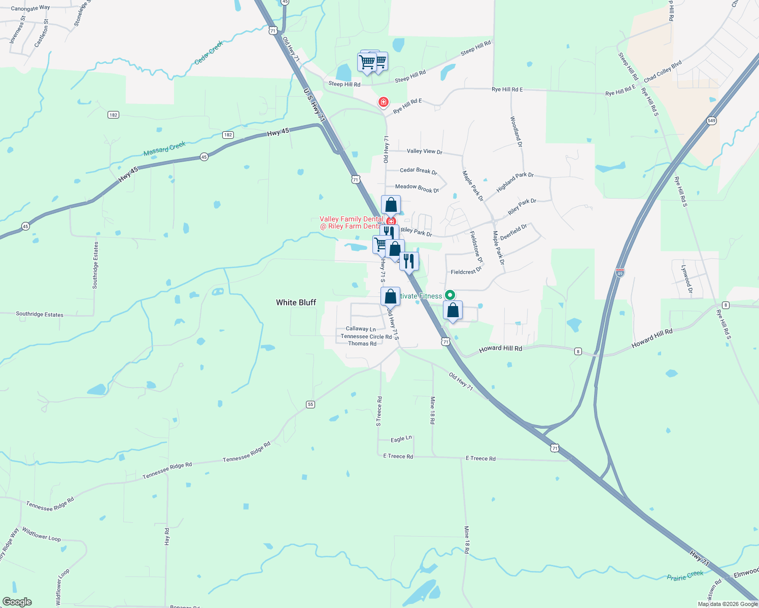map of restaurants, bars, coffee shops, grocery stores, and more near Graystone Drive in Fort Smith