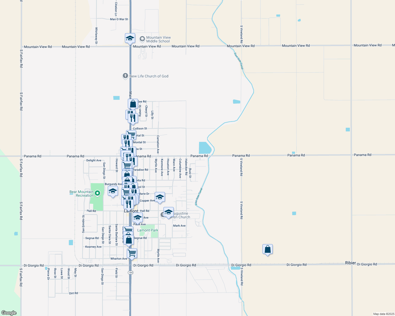 map of restaurants, bars, coffee shops, grocery stores, and more near 9008 Decoy Ct in Lamont