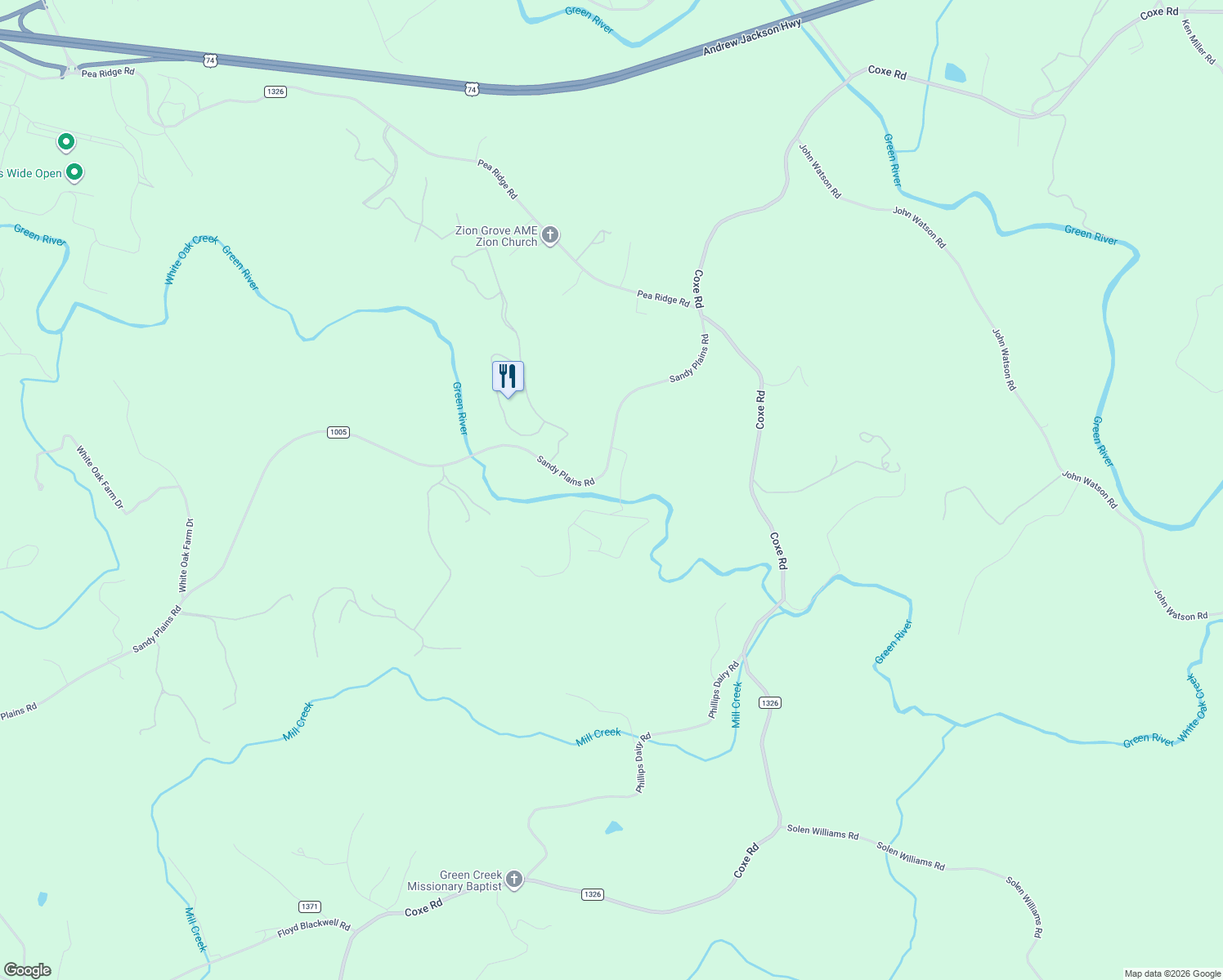 map of restaurants, bars, coffee shops, grocery stores, and more near 3772 Sandy Plains Road in Tryon