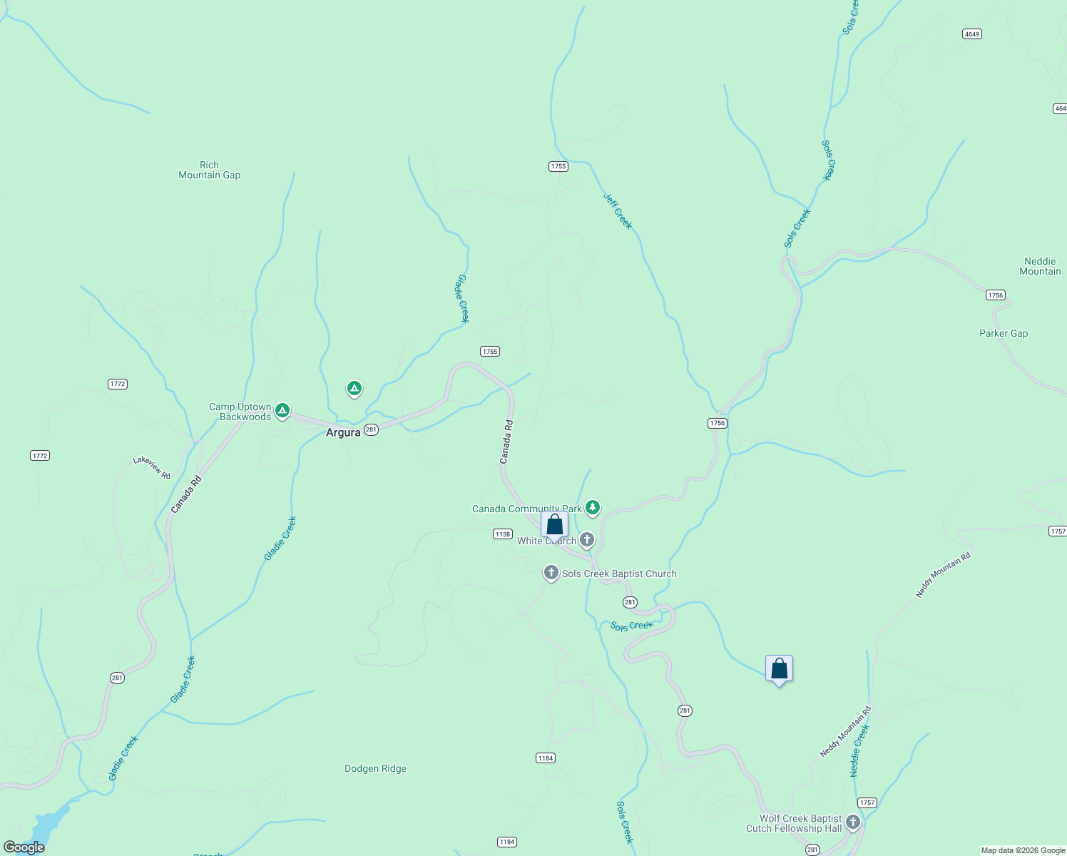 map of restaurants, bars, coffee shops, grocery stores, and more near 3 Dodgen Ridge Road in Tuckasegee