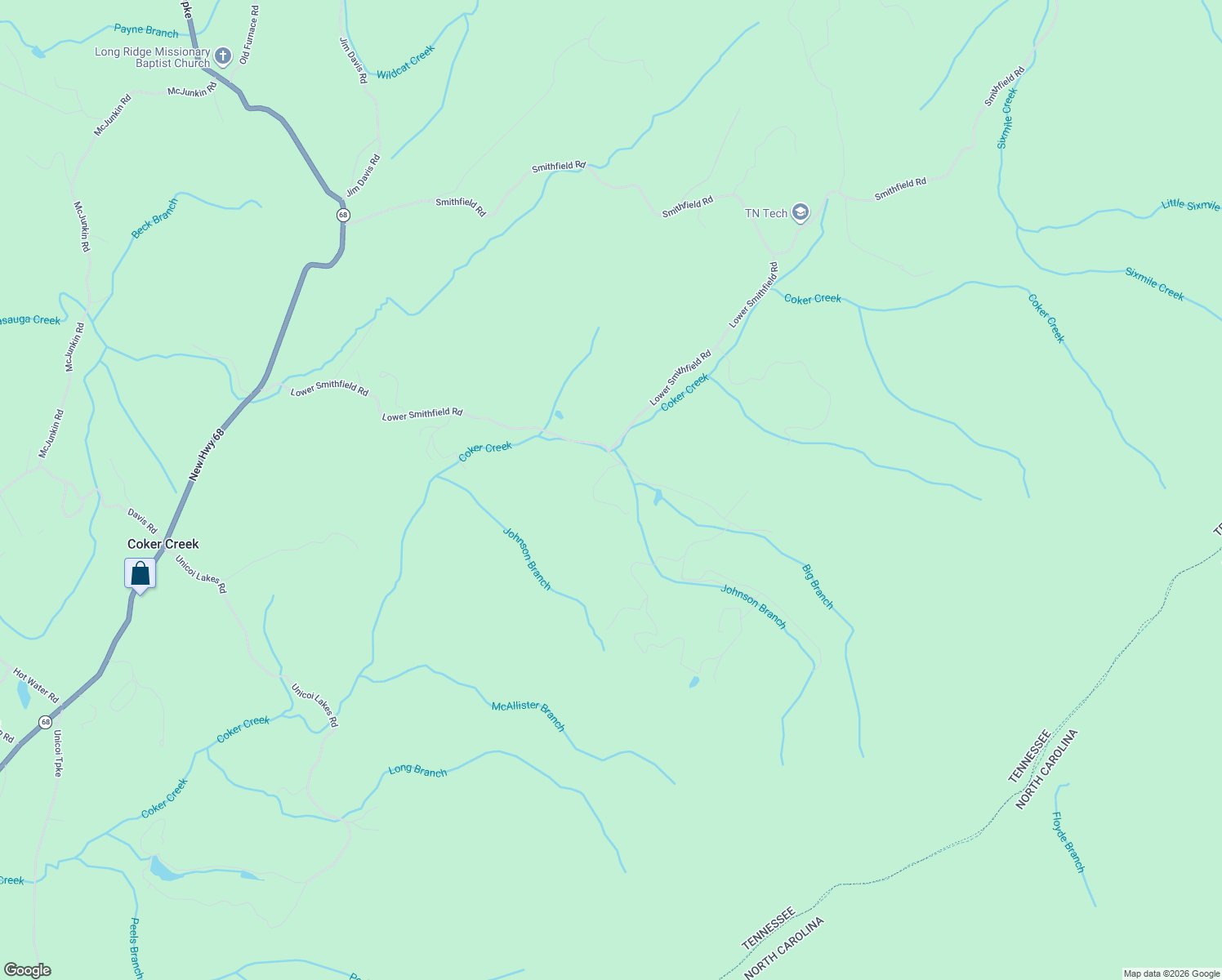 map of restaurants, bars, coffee shops, grocery stores, and more near 116 Old Doc Rogers Road in Tellico Plains