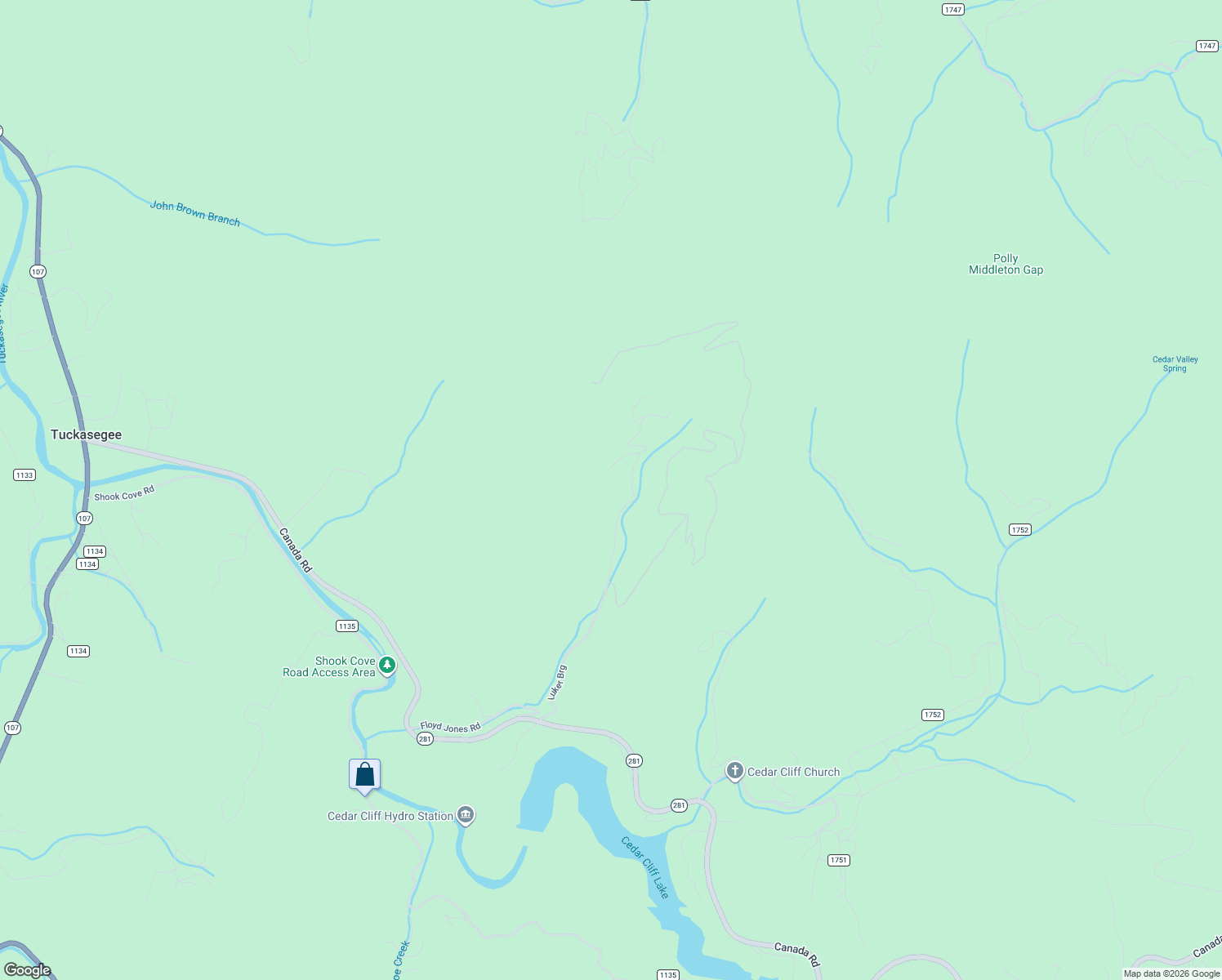 map of restaurants, bars, coffee shops, grocery stores, and more near 660 Luker Bridge in Tuckasegee