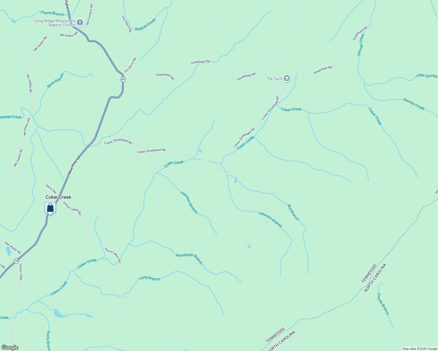 map of restaurants, bars, coffee shops, grocery stores, and more near 116 Old Doc Rogers Road in Tellico Plains