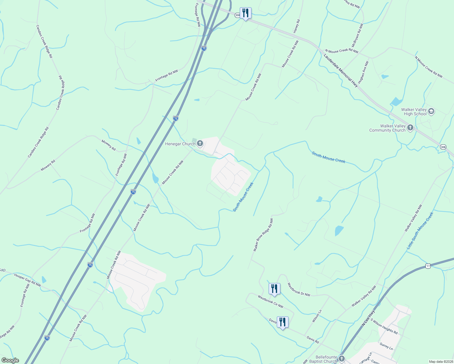 map of restaurants, bars, coffee shops, grocery stores, and more near 136 Blue Heron Drive Northwest in Cleveland