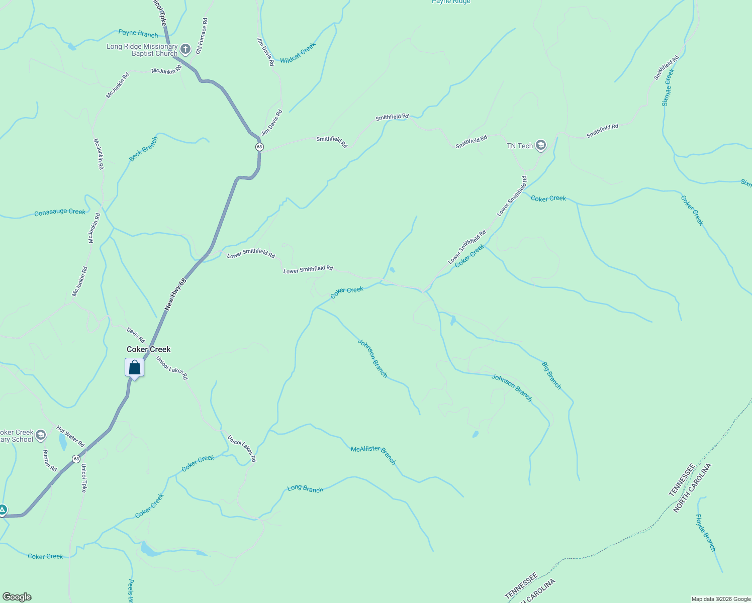 map of restaurants, bars, coffee shops, grocery stores, and more near 300 Lower Smithfield Road in Tellico Plains
