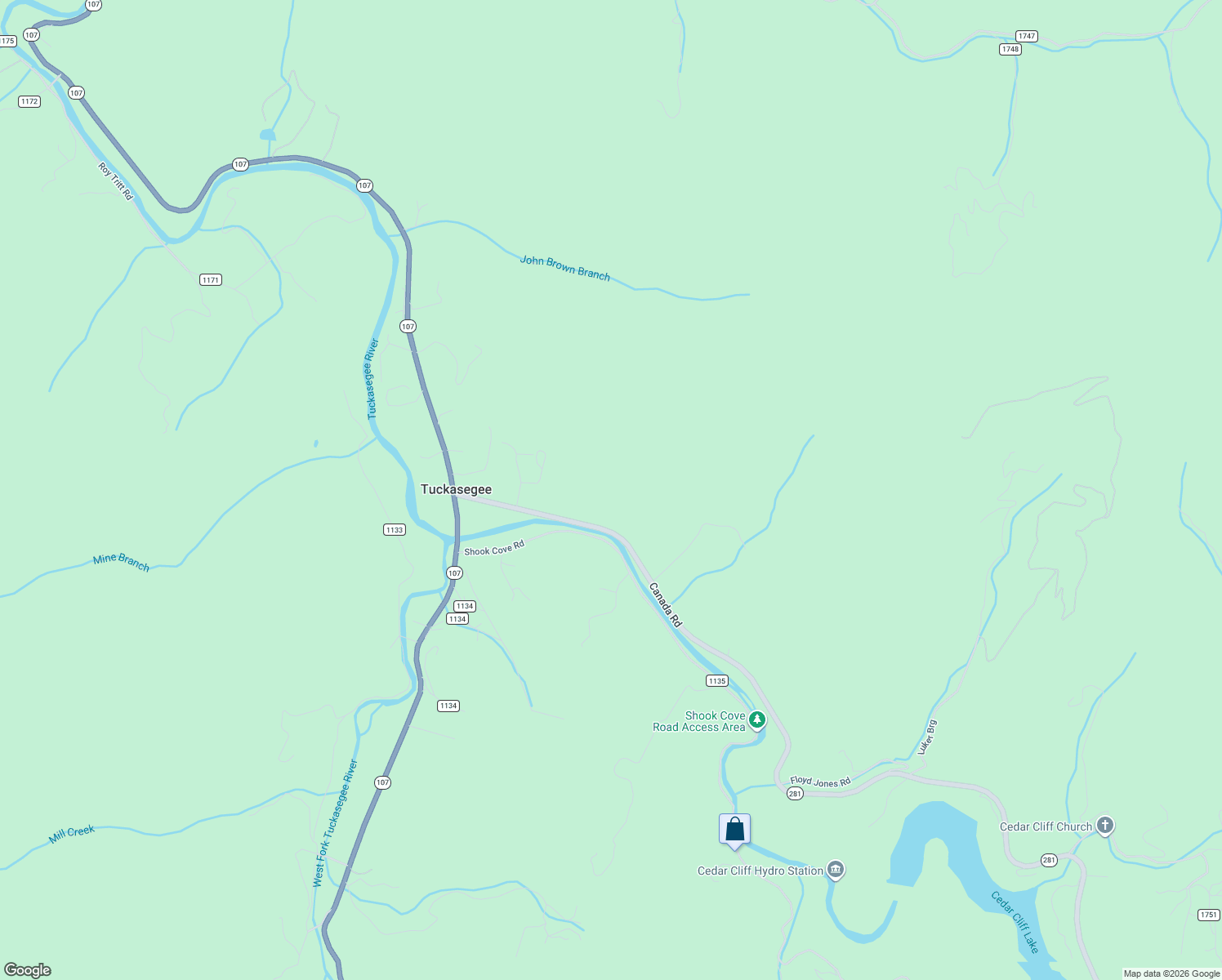 map of restaurants, bars, coffee shops, grocery stores, and more near 407 Canada Road in Tuckasegee