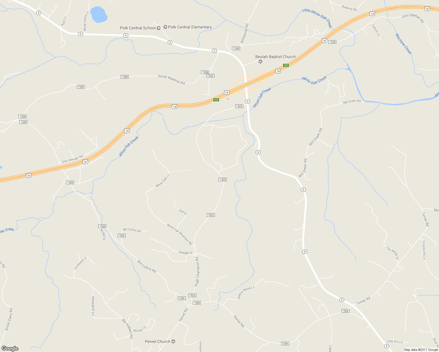 map of restaurants, bars, coffee shops, grocery stores, and more near 940 Hugh Champion Road in Tryon