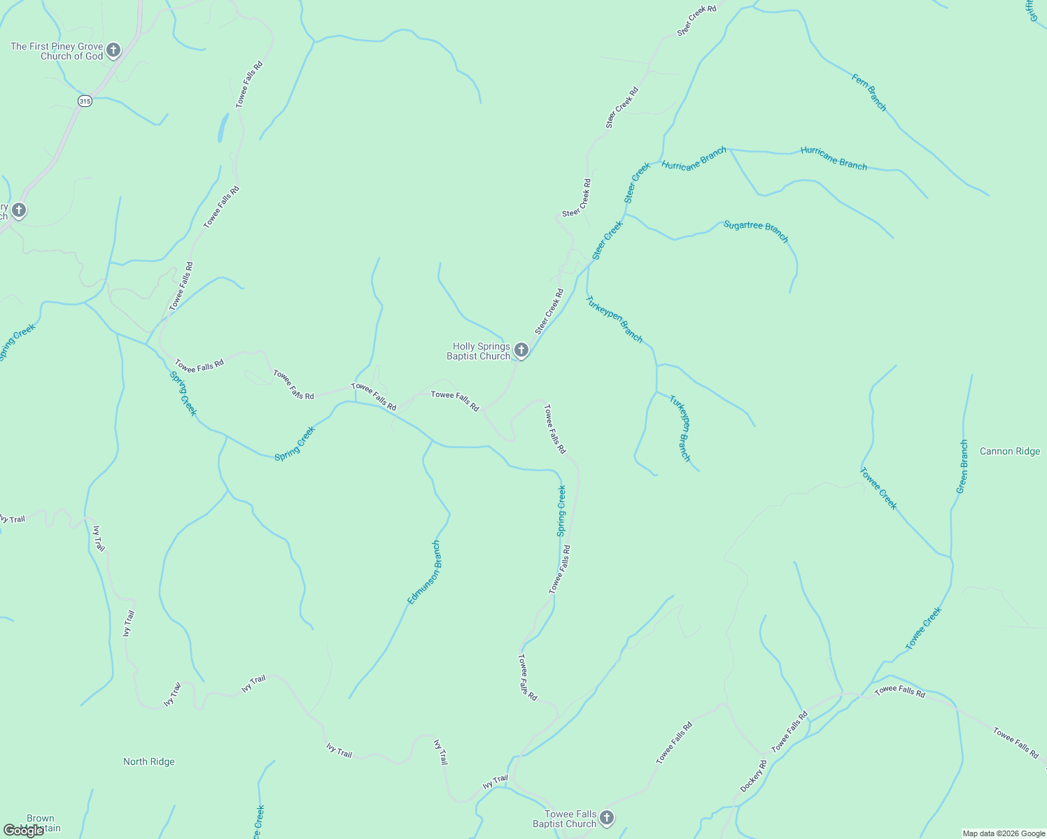 map of restaurants, bars, coffee shops, grocery stores, and more near Towee Falls Road in Tellico Plains