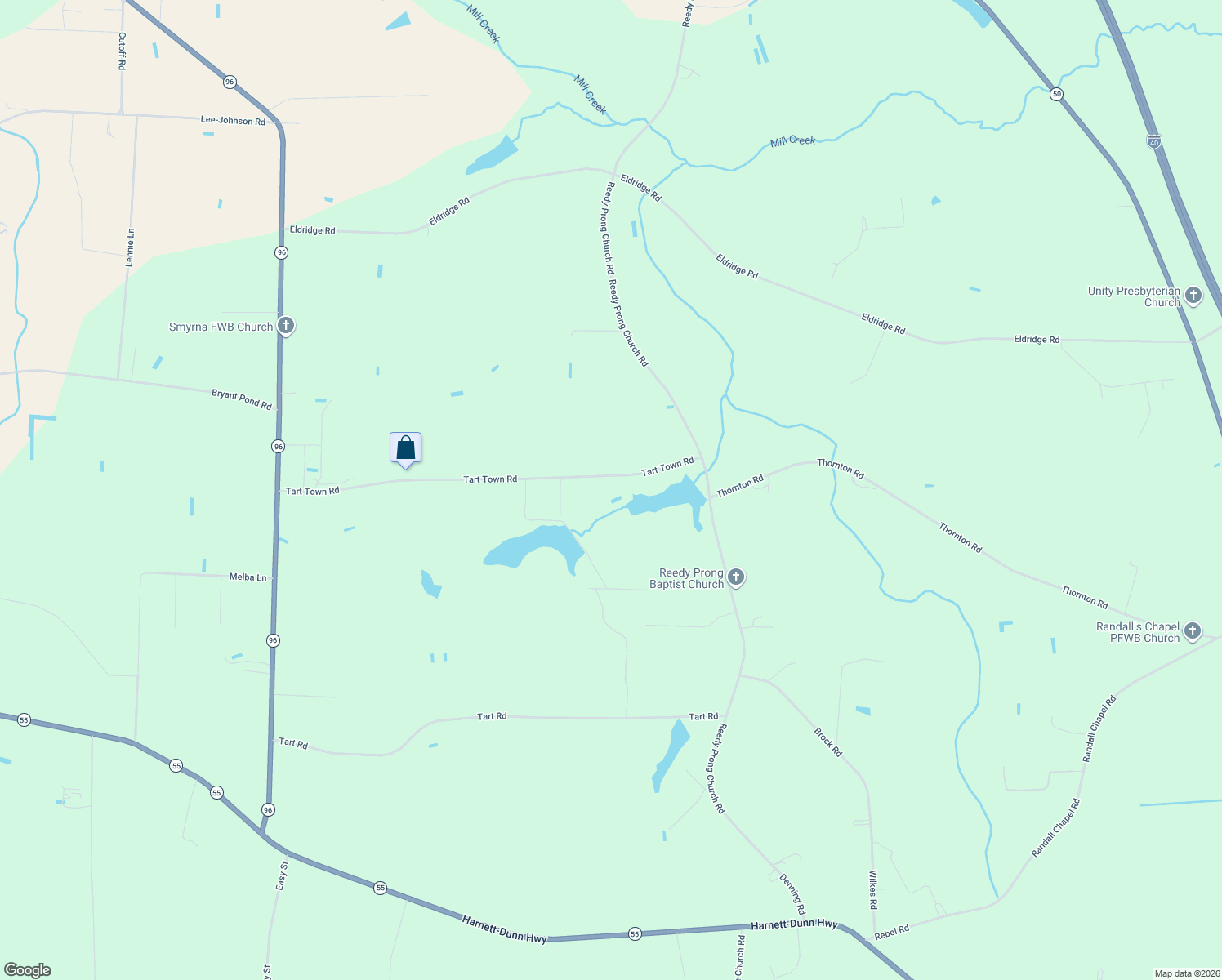 map of restaurants, bars, coffee shops, grocery stores, and more near 640 Tart Town Road in Dunn
