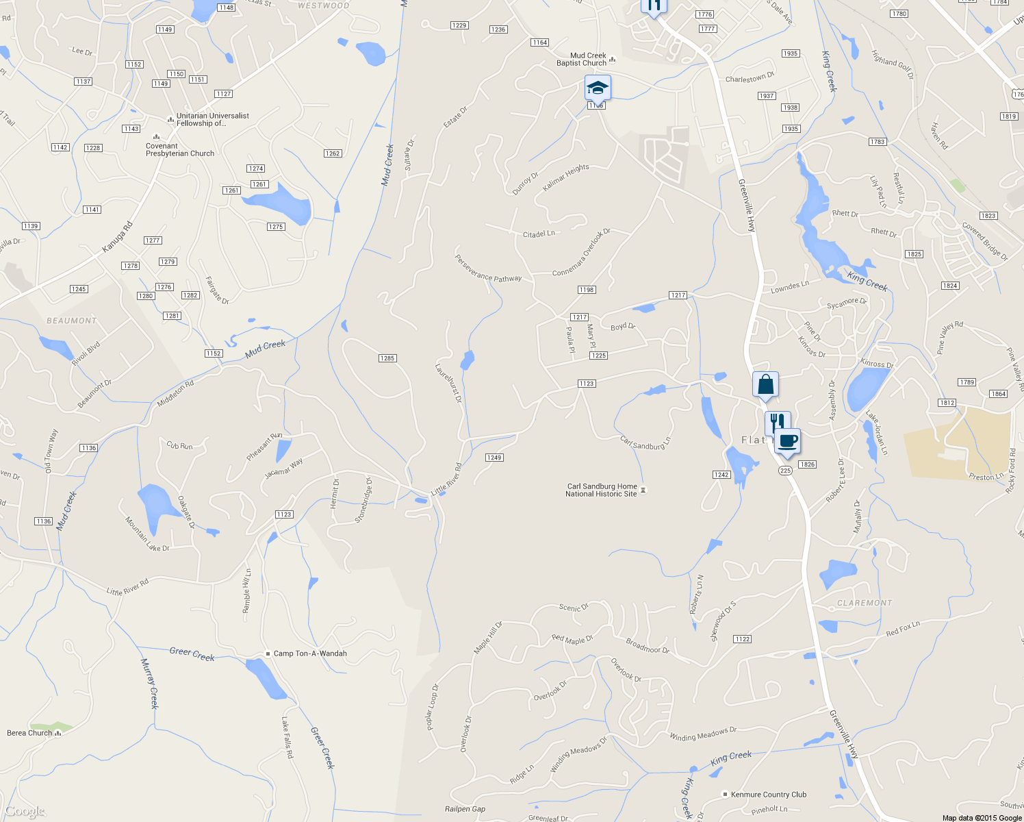 map of restaurants, bars, coffee shops, grocery stores, and more near 85 Pennwood Lane in Hendersonville