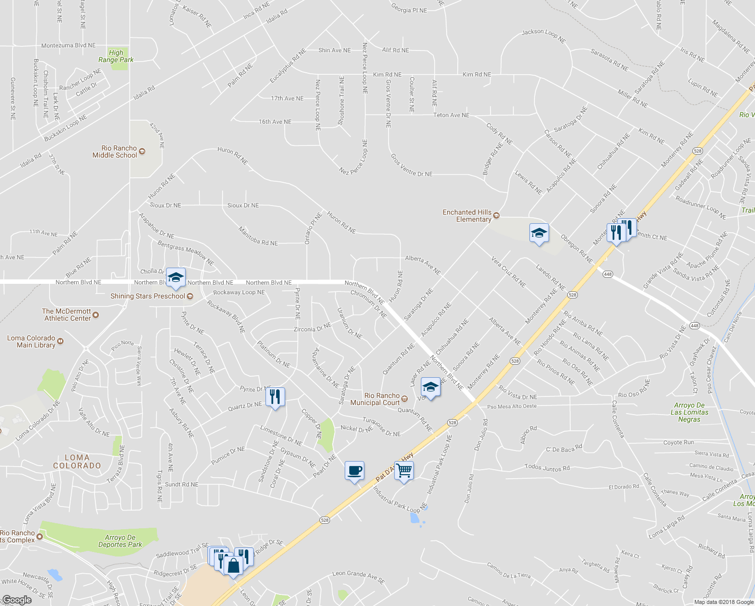 map of restaurants, bars, coffee shops, grocery stores, and more near 4933 Chromium Drive Northeast in Rio Rancho