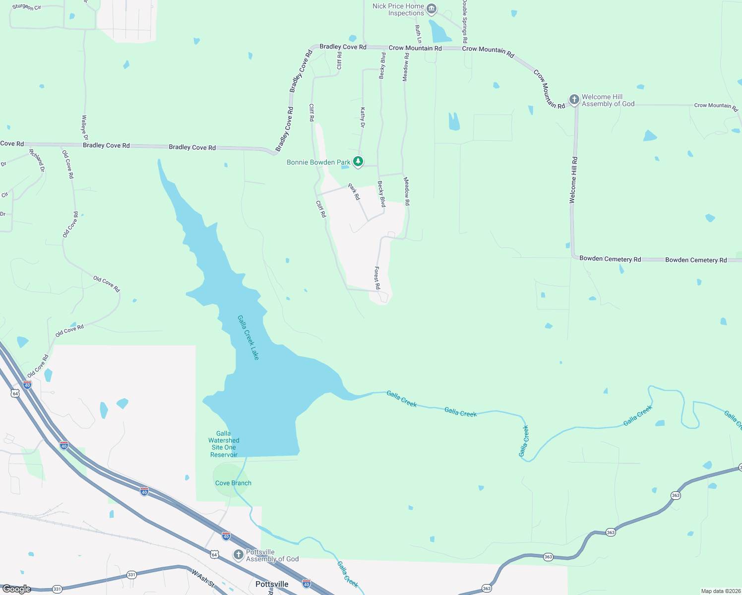 map of restaurants, bars, coffee shops, grocery stores, and more near 118 Forest Road in Russellville