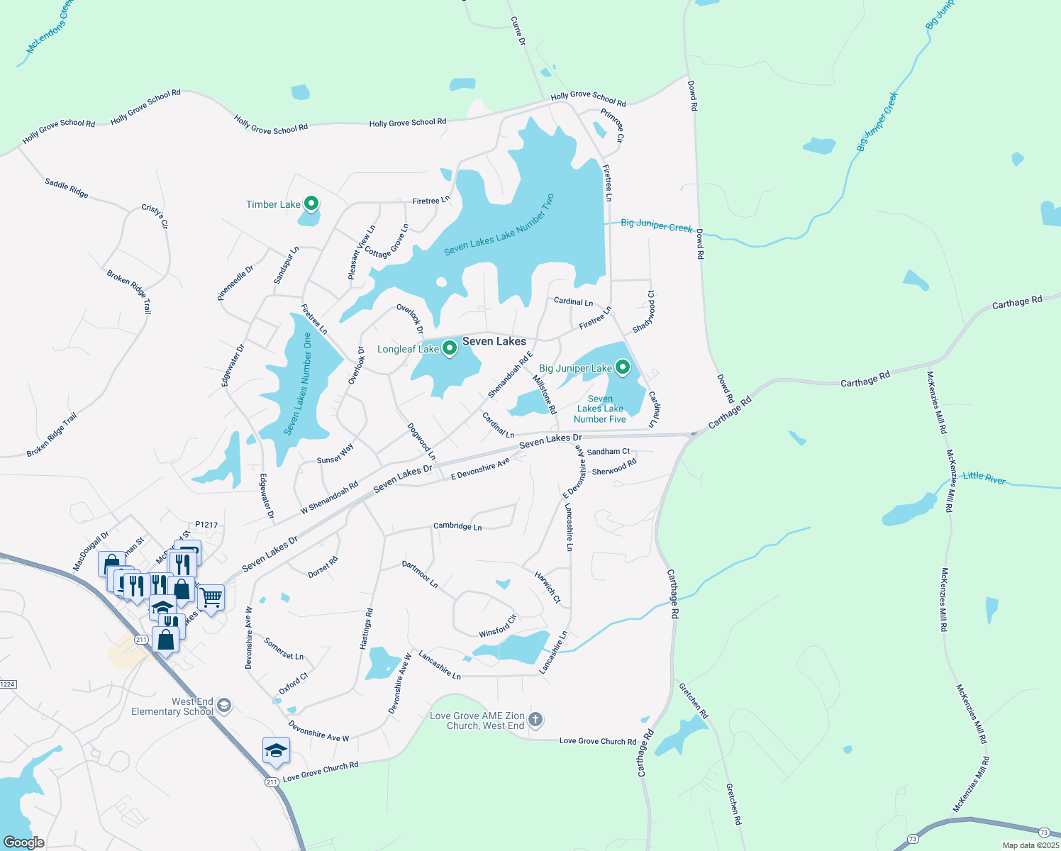 map of restaurants, bars, coffee shops, grocery stores, and more near 164 Cardinal Lane in West End